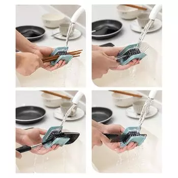 Double Sided Kitchen Cleaning Brush Soft Brush Fork Chopsticks Bristles Cleaning Tool Home Kitchen Cleaner Brush синий