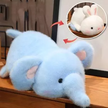 Double-Sided Reversible Elephant Plush Toy Cartoon Rabbit Stuffed Doll Children Girls Boys 25cm