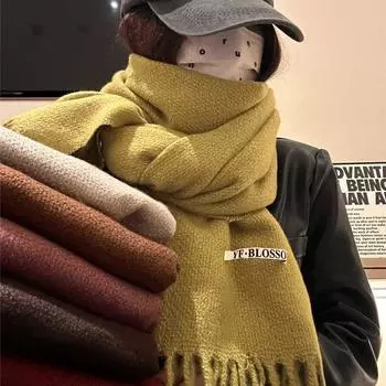 Double-Sided Scarf Female Warm And Cold Solid Color Knitted Couple Scarf Dual-Purpose Shawl коричневый