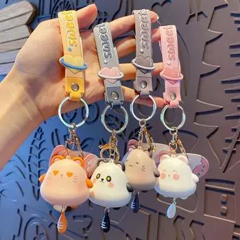 Double-Sided Siamese Cat Keychain Panda Hamster Pendant Lovely Cute Cat Keyring Kids Siamese Cat