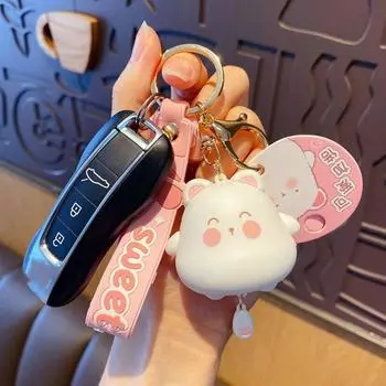 Double-Sided Siamese Cat Keychain Panda Hamster Pendant Cute Cat Keyring Bag Hanging Siamese Cat