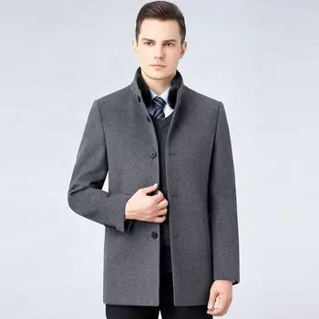 Double-sided woolen cashmere coat for middle-aged men, removable lining, woolen woolen thickened casual dad coat 170