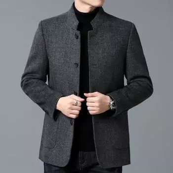 Double-sided woolen coat for men, high-end stand-up collar, mid-length cashmere woolen coat, middle-aged dad s wool top 170