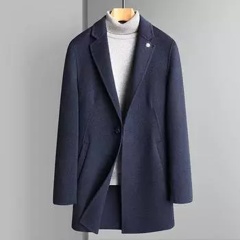 Double-sided Woolen Coat Medium and Long Business Casual Woolen Coat Trench Coat Men s Coat 170 чёрный