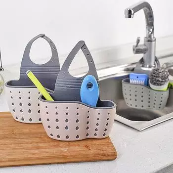 Double Sink Draining Hanging Bag Adjustable Button Type Faucet Storage Rack Portable Home Kitchen Bathroom Storage Accessories зелёный