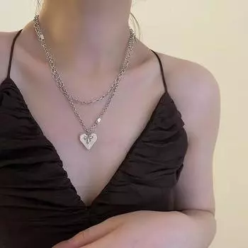 Двойное ожерелье Love Bow Niche Cold Style Hip Hop Babes Neck Chain из титановой стали, аксессуары для женского прилива