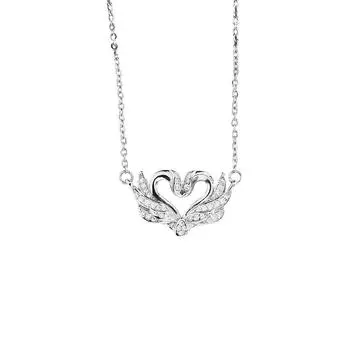 Double Swan Dancing Heart Necklace Light Luxury Diamond Versatile Animal Pendant Collarbone Neck Chain For Girlfriend Gift copper