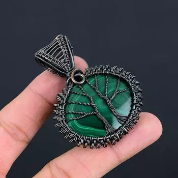 Двойное Дерево Жизни, малахитовый драгоценный камень, медная проволока, красивая подвеска ручной работы для нее 2.48 Inches зелёный