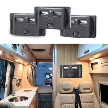 Двойное автомобильное зарядное устройство USB, розетка 3,1 А, адаптер питания для зарядки телефона, подходит для мотоцикла, лодки, морского грузовика, квадроцикла, кемпера зелёный
