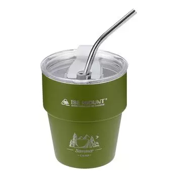 Double Wall Insulated Coffee Cup with Straw 304 Stainless Steel Tea Coffee Milk Mug Stackable for Travel Hiking зелёный