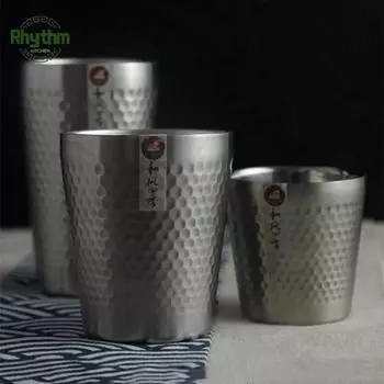 Double-Wall Keep Cold Beer Cup 304 Stainless Steel Mug Hammered Texture Water Mugs Coffee Travel Anti-scalding Anti-fall Mug 175-550ml