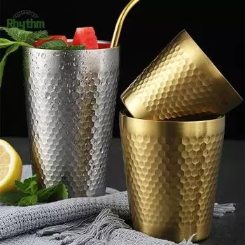 Double-Wall Keep Cold Beer Cup 304 Stainless Steel Mug Hammered Texture Water Mugs Coffee Travel Anti-scalding Anti-fall Mug 175-550ml