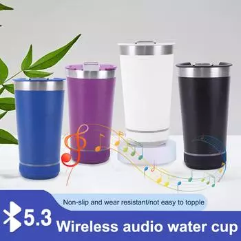 Double Wall Stainless Steel Insulated Cup Music Cup Wireless Bluetooth Speaker Beer Mug Audio Travel Mug with Bottle Opener чёрный