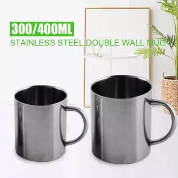 Double Wall Stainless Steel with handle silver Coffee Mug Tea Cup Water Bottle Mug Cup 300ml
