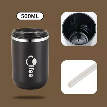 Double Wall Water Bottle Leak-Proof Coffee Mug Portable Coffee Cup Travel black-pp
