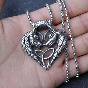 Double Wolf Totem Pendant Necklace Titanium Steel Precision Casting Punk Hip Hop Style Men ,A Gift for My Boyfriend 4.5*4.5CM