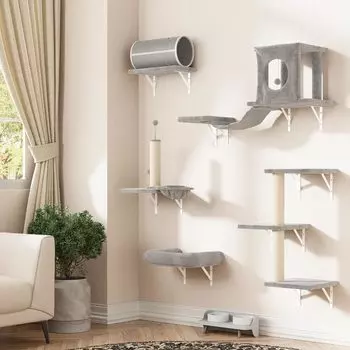DoubleTT Cat Walk Set of Cat Wall DIY Cat Cat Cat Cat Подвесной кошачий коврик для кошек Когтеточка для кошек Лазание включает в себя когтеточку из сизаля Легко подходит для 10 серый