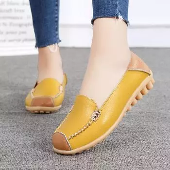 Doudou Girl 2025 new spring and summer leather surface waterproof and non-slip beef tendon soft sole casual versatile mother shoes 35 белый