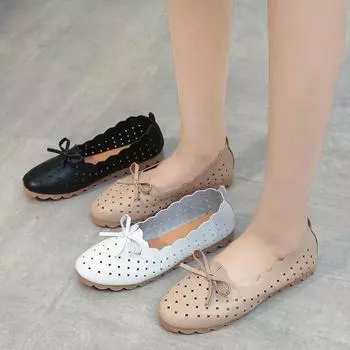Doudou shoes female mother shoes spring and autumn flat-bottomed casual single shoes one pedal lazy shoes white nurse shoes 35 абрикосовый