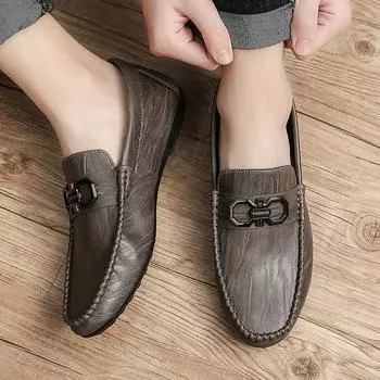 Doudou shoes men s 2024 new summer breathable trend Korean version leather shoes fashion versatile casual versatile lazy men s shoes 39
