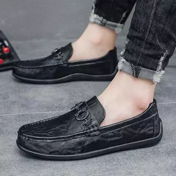 Doudou shoes men s 2024 new trendy lazy men s shoes autumn breathable British one-pedal men s casual leather shoes 39