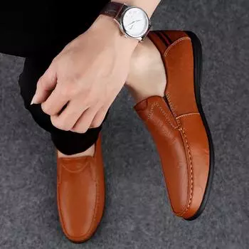 Обувь Doudou мужская весна 2024 года, новая кожаная корейская версия, универсальная, модная, ленивая обувь с одной педалью, повседневная кожаная обувь 38 чёрный