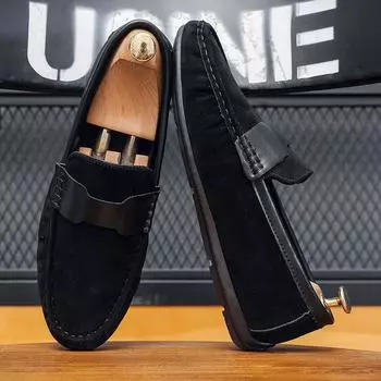 Doudou shoes men s 2025 autumn new suede lazy shoes soft sole breathable casual loafers driving versatile single shoes 39