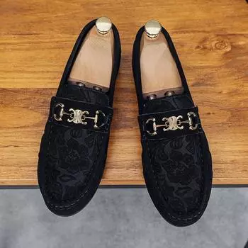 Doudou shoes men s 2025 autumn new lazy shoes casual leather shoes British business loafers soft sole breathable printing 39