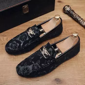 Doudou shoes men s 2025 spring new men s British flower lazy loafers are popular 39
