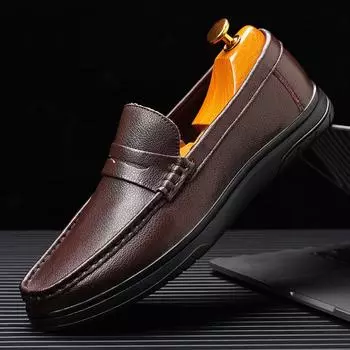 Doudou shoes men s 2025 summer new casual leather shoes driving flat men s shoes trend fashion outdoor lazy men s shoes 38 чёрный