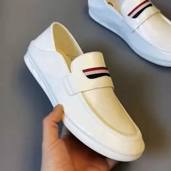 Doudou shoes men s breathable casual versatile leather shoes spring new lazy one-pedal loafers men s trend 38 белый