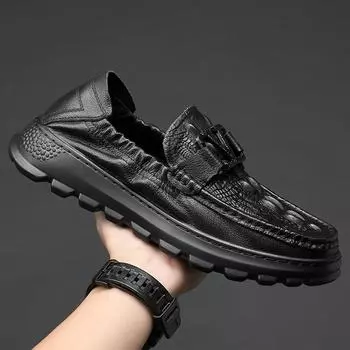 Doudou shoes men s casual leather shoes one pedal lazy driving men s shoes Korean version trendy shoes versatile thick sole non-slip 38 чёрный