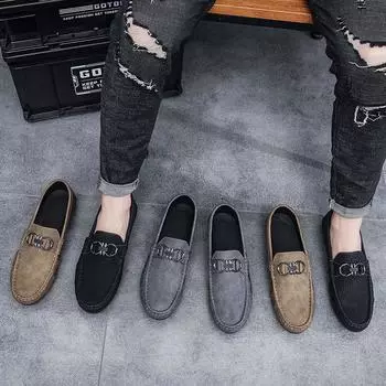 Doudou shoes men s fashion versatile men s low-top foot cover one pedal lazy shoes loafers horseshoe buckle driving shoes 39