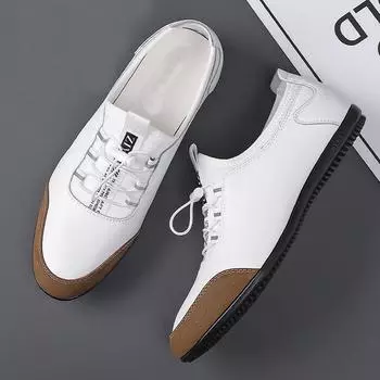 Doudou shoes men s genuine leather cowhide 2024 spring new breathable trend lazy shoes British one-pedal casual leather shoes 38 белый