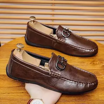 Doudou Shoes Men s High-end New Men s Business Casual Leather Shoes One Pedal Sleeve Lazy Loafers Live 39 чёрный