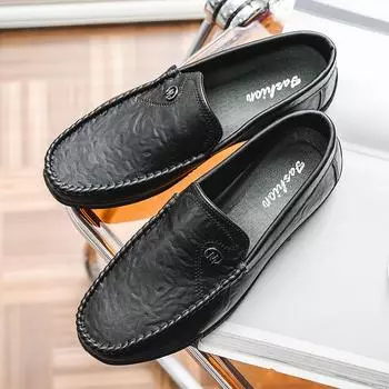 Doudou shoes men s lazy casual leather shoes one pedal loafers popular men s shoes soft sole breathable 39