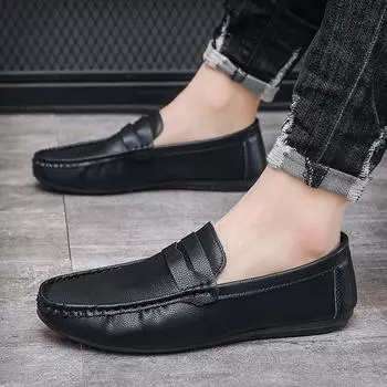 Doudou shoes men s shoes casual leather shoes soft surface soft sole shoes men s foot cover casual driving loafers men s one pedal 39