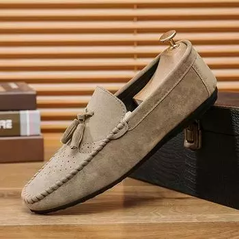 Doudou shoes men s shoes suede fringed men s casual leather shoes men s lazy one-pedal comfortable driving shoes men 39