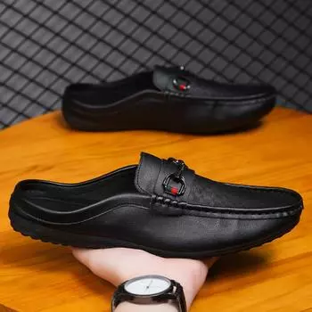 Doudou shoes men s soft sole breathable casual half-drag leather shoes business explosion men s shoes one foot loafers 39