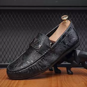 Doudou shoes men s spring 2024 new casual leather shoes soft sole one pedal men s shoes lazy loafers 38