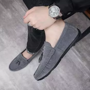 Doudou shoes men s spring 2025 new trendy men s shoes one-pedal casual leather shoes fringed soft-soled driving shoes men 38