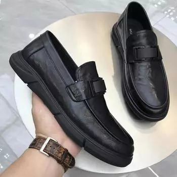 Doudou shoes men s spring 2025 new men s shoes leather one-pedal breathable versatile casual leather shoes driving shoes tide 38 чёрный