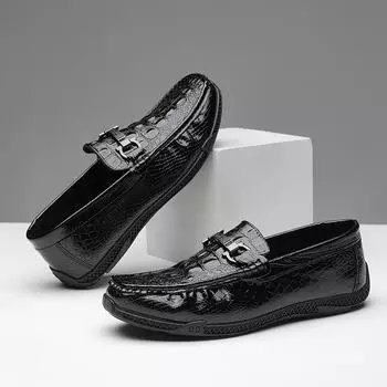 Doudou shoes men s spring and summer new patent leather crocodile pattern bright leather casual shoes fashion business lazy one pedal leather shoes me 39