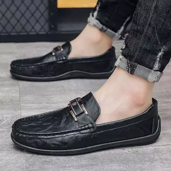 Doudou shoes men s spring new lazy trend 2024 driving soft-soled casual leather shoes one pedal men s loafers 39