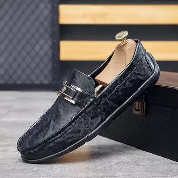 Doudou shoes men s spring new lazy trend 2024 driving soft-soled casual leather shoes one pedal men s loafers 39