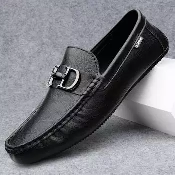 Doudou Shoes Мужские повседневные туфли из натуральной коровьей кожи класса люкс с одной педалью, дышащие мокасины 38 коричневый