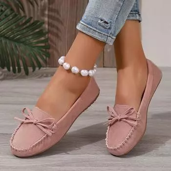Doudou Shoes Women s 2025 Spring and Summer New Versatile European and American Bows Flat Bottom Temperament Round Head Foreign Trade Large Size Women 35 розовый