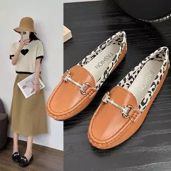 Doudou shoes women s 2025 spring and autumn new round head shallow mouth flat bottom leopard print single shoes women s mother shoes 36 коричневый