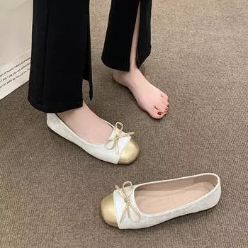 Doudou shoes women s autumn 2024 new versatile square head retro Xiaoxiangfeng single shoes color matching flat lazy shoes 35 белый