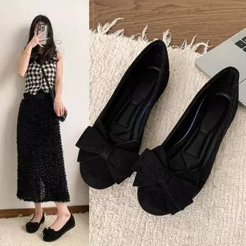 Doudou shoes women s ladyshoes 2025 spring and summer new fashionable versatile flat shoes shallow mouth versatile large size soft sole single shoes 36 чёрный